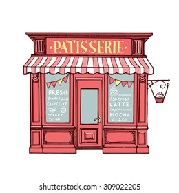 Hand drawn vintage pastry shop