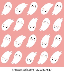 Hand drawn vintage pattern design for halloween celebration. Flying ghosts pattern