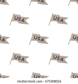 Hand Drawn Vintage Pennant Flags Seamless. Retro Roughen Style Pattern. USA Sign. Easy To Change Color. Stock Vector Illustration Isolated On White