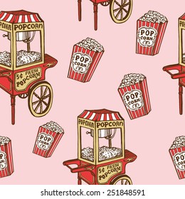 Hand Drawn Vintage Popcorn Seamless Pattern.