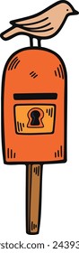 Hand Drawn vintage postal box in flat style isolated on background