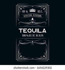Hand drawn vintage premium alcohol frame. Ornate tequila label for bottle or bar menu with lettering. 