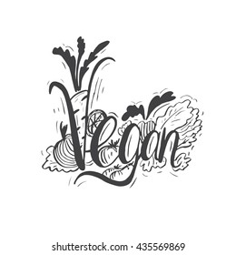 Hand drawn vintage quote about health Vegan . Can be used as a print, t-shirts, bags, greeting cards,poster etc.