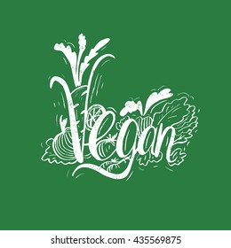 Hand drawn vintage quote about health Vegan . Can be used as a print, t-shirts, bags, greeting cards,poster etc.
