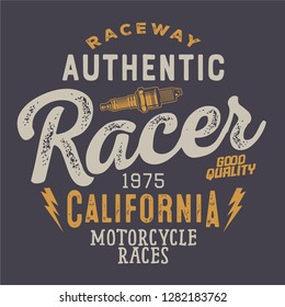 Hand drawn vintage race illustration with  motorcycle clup typography. For t-shirt and other uses.