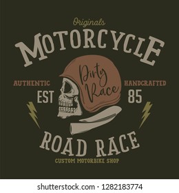 Hand drawn vintage race illustration with  motorcycle clup typography. For t-shirt and other uses.