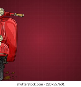 Hand drawn vintage red scooter illustration for t-shirt design, biker, poster and print. With whitespace.