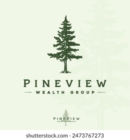 Handgezeichnete Vintage Retro Evergreen Forest Pine Zeder Fichte Zypresse Hemlock Baum Logo Design Vektorgrafik