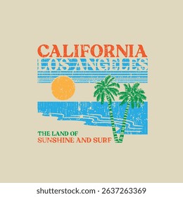 HAND DRAWN VINTAGE RETRO SURF TROPICAL BEACH SHORE SUMMER PALM TREE CALIFORNIA VACATION TSHIRT TEE PRINT FOR APPAREL MERCHANDISE