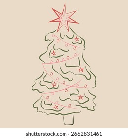 Clipart de árbol de navidad de Vector retro vintage dibujado a mano. Dibujado a mano Clipart de Navidad. Clipart de Navidad de Antiguas