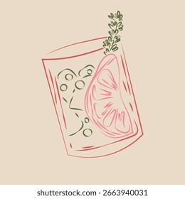 Ilustración de cóctel de Vector retro dibujado a mano. Clipart de bebida dibujado a mano. Ilustración de bebida de celebración