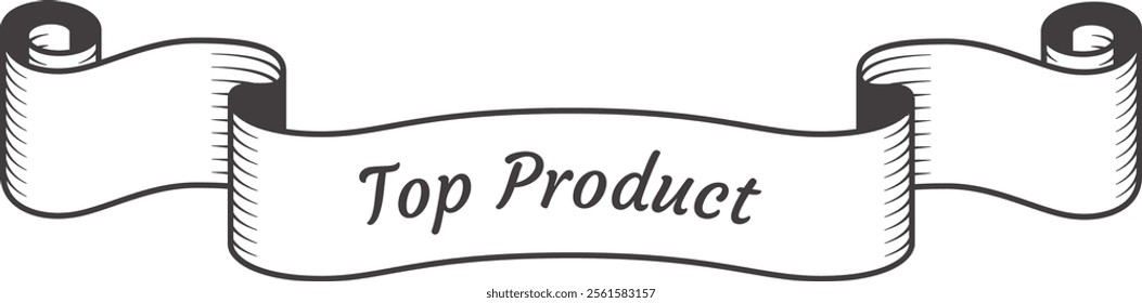 Hand drawn vintage ribbon banner featuring the phrase Top Product in elegant calligraphy, embodying a classic and prestigious design that highlights quality and excellence