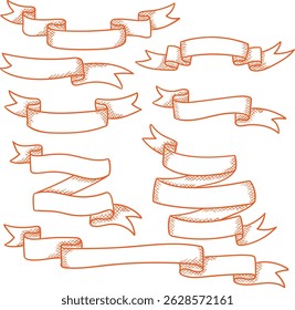 Hand Drawn Vintage Ribbon Banner Set – Vector Sketch Style Scrolls for Design Decoration