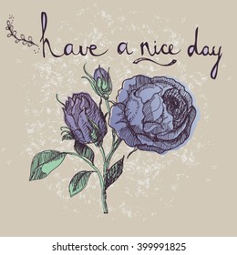 hand drawn vintage rose with hand lettering. Perfect for wedding invitations and greeting cards