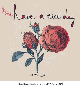 hand drawn vintage rose with hand lettering. Perfect for wedding invitations and greeting cards