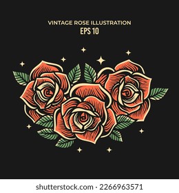 hand drawn vintage roses illustration