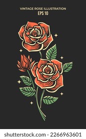 hand drawn vintage roses illustration