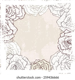 Hand drawn vintage roses vignette. All objects are conveniently grouped and are easily editable.