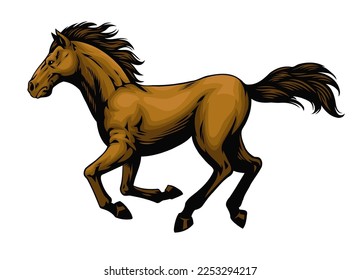 Hand Drawn of Vintage Running Mustang Horse