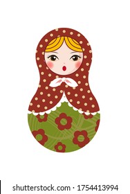Hand drawn vintage Russian matryoshka vector illustrations, little girl dolls with folk patterns, Russian nesting dolls, Babushka doll,