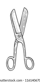Hand drawn vintage scissors vector illustration. Isolated on white