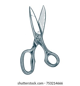 
Hand drawn vintage scissors vector illustration. 