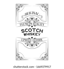 Hand drawn vintage scotch whiskey label with lettering for pub. Premium alcohol frame for drink bottles in bar menu.