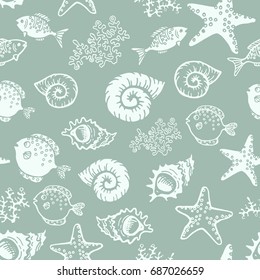 Hand Drawn Vintage Sea Background Underwater Stock Vector (Royalty Free ...