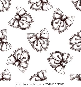 Hand drawn vintage seamless pattern of decorative bows

