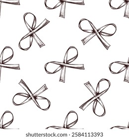 Hand drawn vintage seamless pattern of decorative ribbons