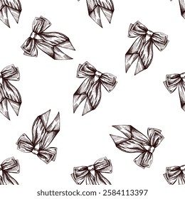 Hand drawn vintage seamless pattern of decorative bows