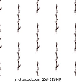 Hand drawn vintage seamless pattern of willow branches for Easter

