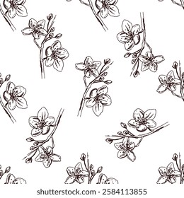 Hand drawn vintage seamless pattern of blooming branches for Easter

