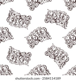 Hand drawn vintage seamless pattern with Easter typography
