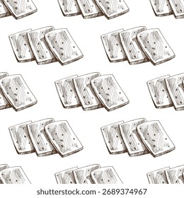 Dibujado a mano patrón vintage sin fisuras con trozos de queso en rodajas. Fondo lácteo monocromo ideal para embalajes, papel de regalo, textiles de cocina, menús de cafetería y proyectos de diseño de alimentos.