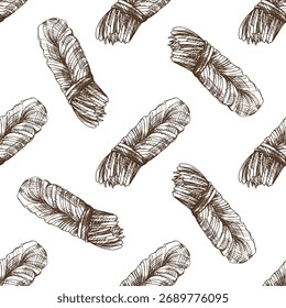 Desenhado à mão vintage padrão sem emenda de queijo trançado defumado em estilo monocromático. Perfeito para embalagens de laticínios, cardápio de restaurante, marca de fazenda, papel de embalagem ou projetos de design de alimentos rústicos.