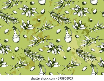 hand drawn vintage seamless pattern with olives