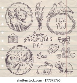 hand drawn vintage set Valentine's Day