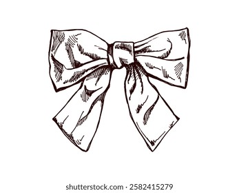 Hand drawn vintage sketch of decorative ribbon bow illustration

