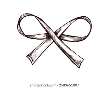 Hand drawn vintage sketch of a decorative ribbon with loops

