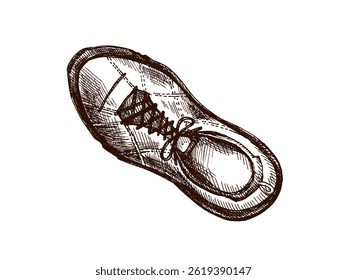 Hand drawn vintage sketch of a hiking boot isolated on white background. Perfect for trekking, mountain adventures, outdoor travel designs, camping and nature exploration themes.