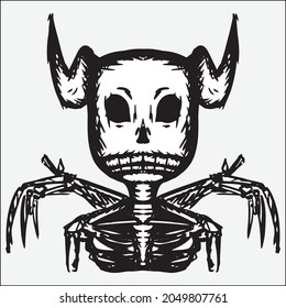 hand drawn vintage skull, editab le vector file. Suitable for tattoo design.