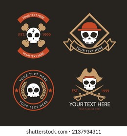 hand drawn vintage skull logo collection set vector