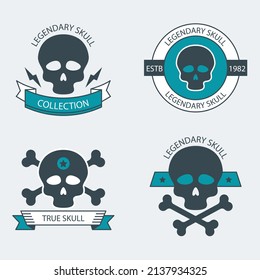 hand drawn vintage skull logo collection set vector