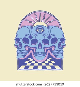 HAND DRAWN VINTAGE SKULL MAGIC TRIPPY SKELETON EYE SUN TAROT RETRO TSHIRT TEE PRINT FOR APPAREL MERCHANDISE