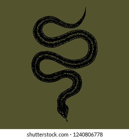 Hand drawn vintage snake, vector  illustration. Snake silhouette illustration. Vector tattoo design. Graphic sketch for posters, tattoo, clothes, t-shirt design, pins, patches, badges, stickers. 