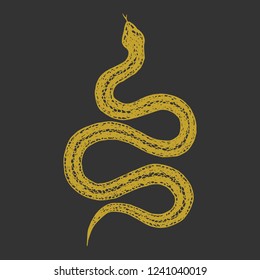 Hand drawn vintage snake, vector  illustration. Snake silhouette illustration. Vector tattoo design. Graphic sketch for posters, tattoo, clothes, t-shirt design, pins, patches, badges, stickers. 