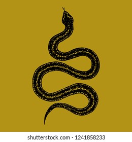 Hand drawn vintage snake, vector illustration. Snake silhouette illustration. Vector tattoo design. Graphic sketch for posters, tattoo, clothes, t-shirt design, pins, patches, badges, stickers.