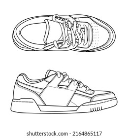 Hand drawn vintage sneakers, gym shoes. Doodle vector illustration