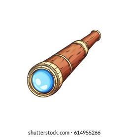 Hand drawn vintage spyglass vector isolated illustration